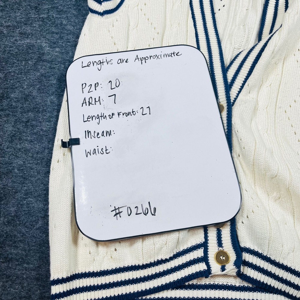 Pendleton Sophisticates Women Small Petite Cotton Knit Vest Cream Navy Blue USA - Picture 8 of 8